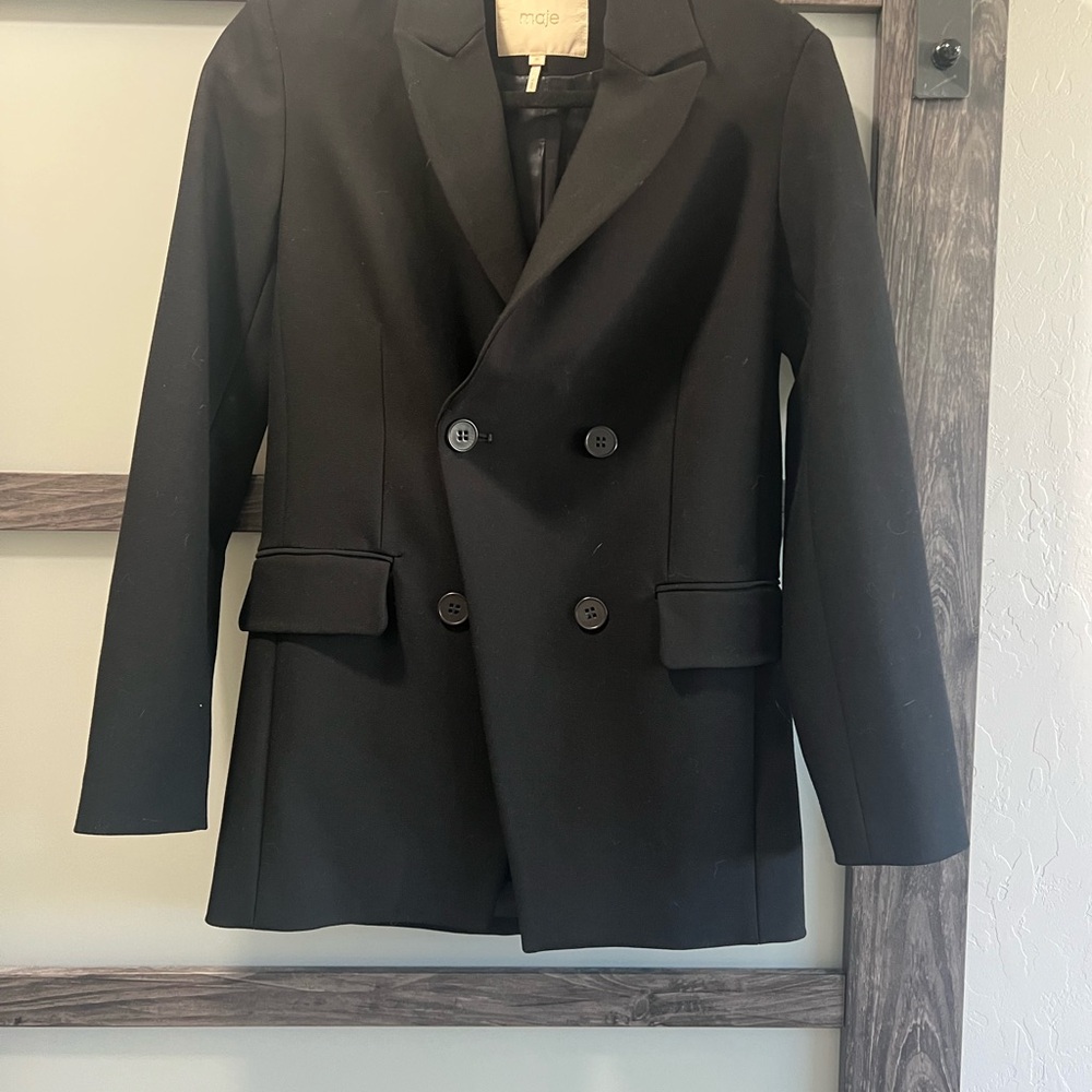 Maje Black Double-Breasted Blazer